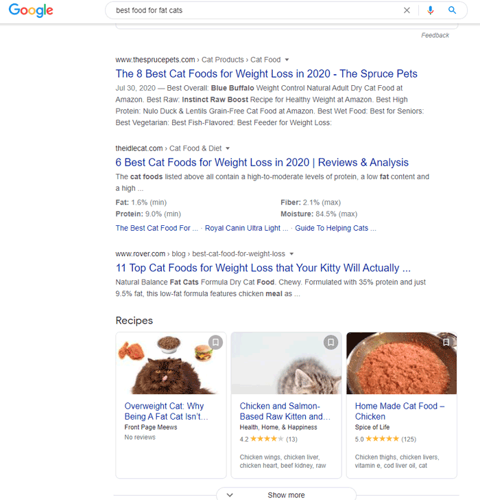 search result for best food for fat cats