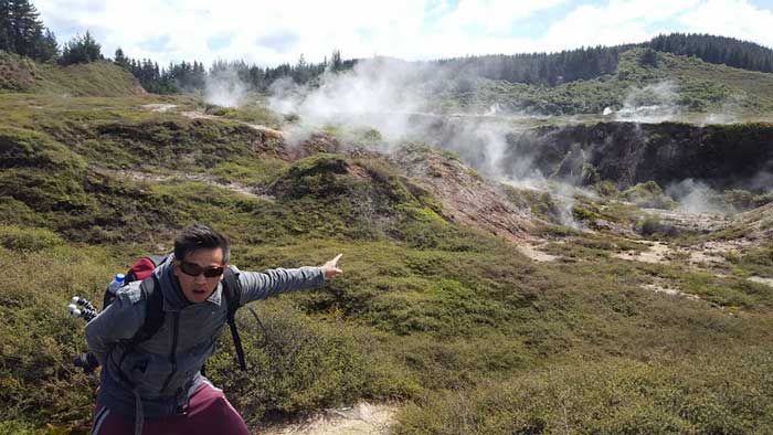 hot steam coming out of the ground in Rotorua, New Zealand