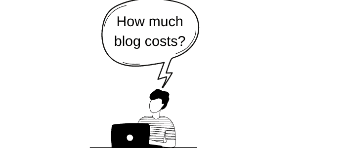 guy with a laptop thinking how much blog costs