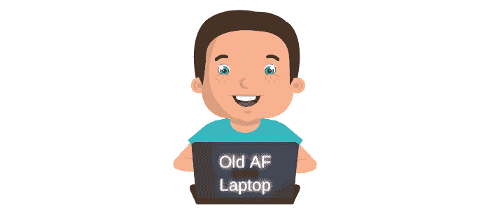 Guy happy with an old laptop