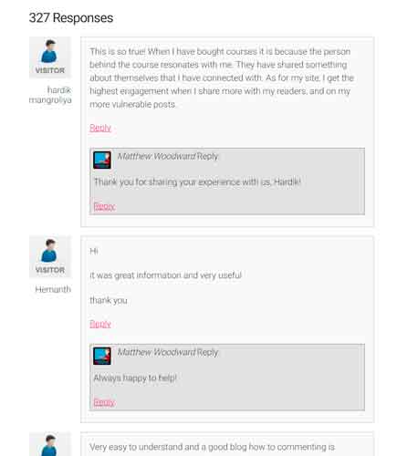 blog comments from Matthew Woodward's blog post