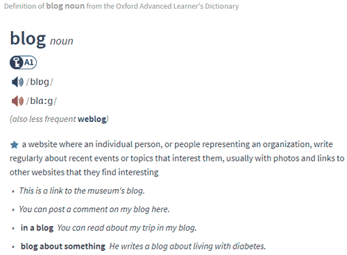 definition of a blog from Oxford Learner's Dictionary