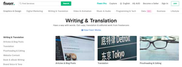 fiverr writing and translation category