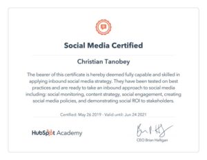 social media hubspot certificate